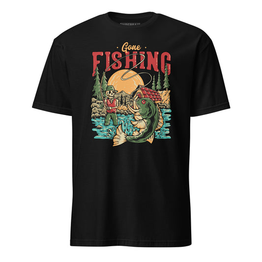 Gone Fishing graphic tee featuring design in full color