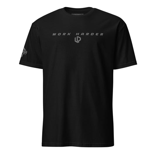 Work Harder short sleeve tee featuring Underpaid Apparel’s logo