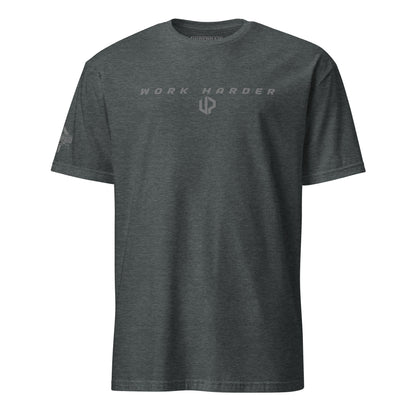 Work Harder short sleeve tee featuring Underpaid Apparel’s logo