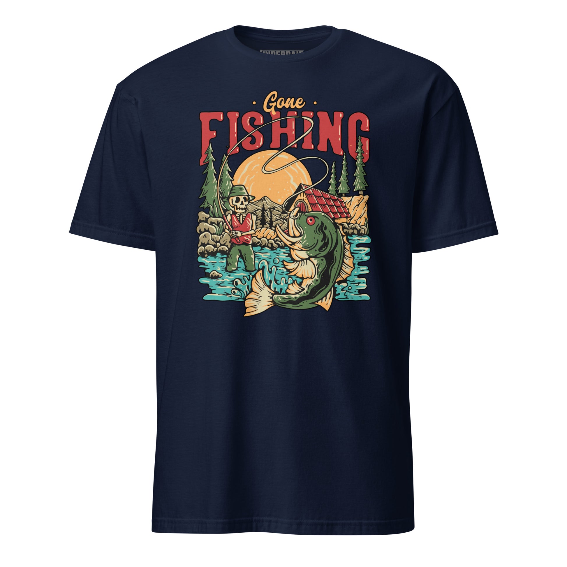 Gone Fishing graphic tee featuring design in full color