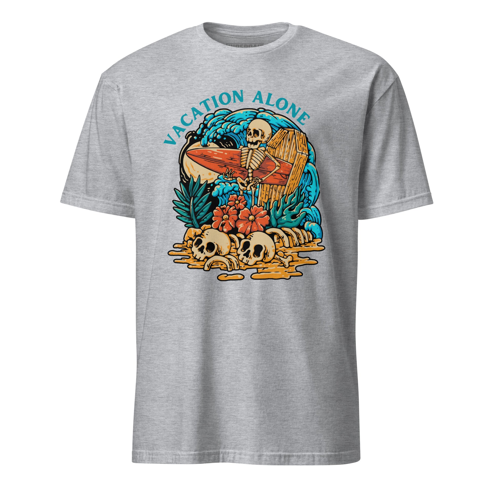 Vacation Alone graphic tee featuring full color design.