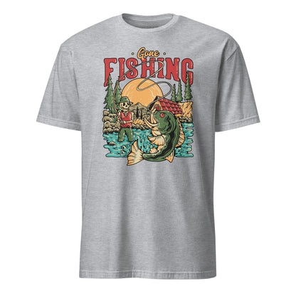 Gone Fishing graphic tee featuring design in full color